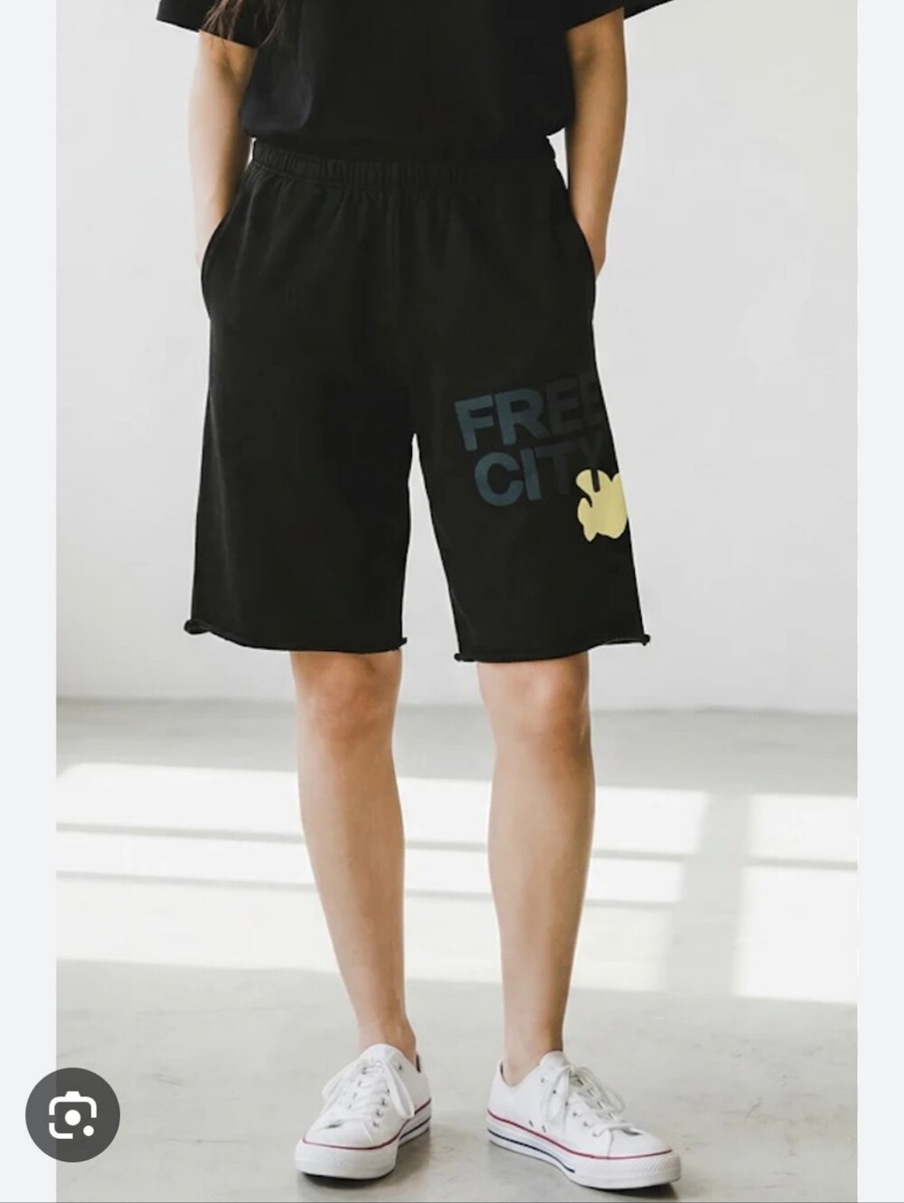 freecity Black Men's Cut Off Athletic Shorts with Side Logo